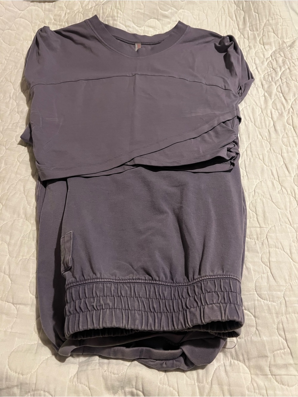 Free People Set Lavender Crop Tee with Sleeves, Matching Pants with Pockets